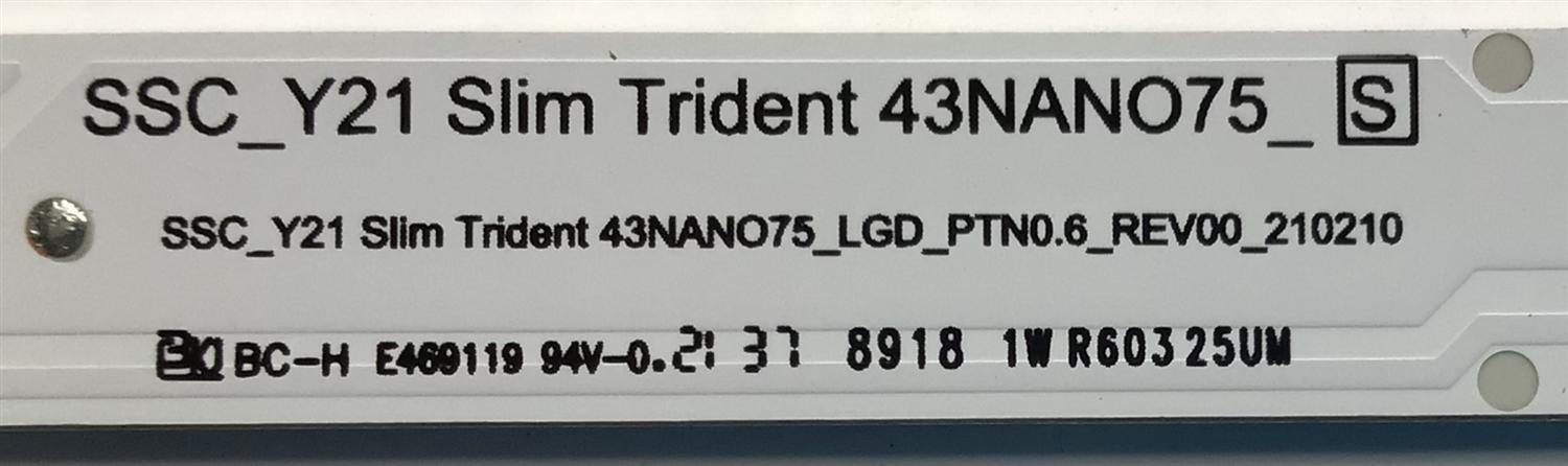 KIT DE LEDS PARA TV LG (5 PZ) / NUMERO DE PARTE EAV65017701 / SSC_Y21 SLIM TRIDENT 43NANO75_S / SSC_21 SLIM TRIDENT 43NANO75_LGF_PTN0.6_REV_210210 / PANEL NC430TQG-AAKP1 / MODELO 43NANO75UPA.BUSYLJM - Imagen 3